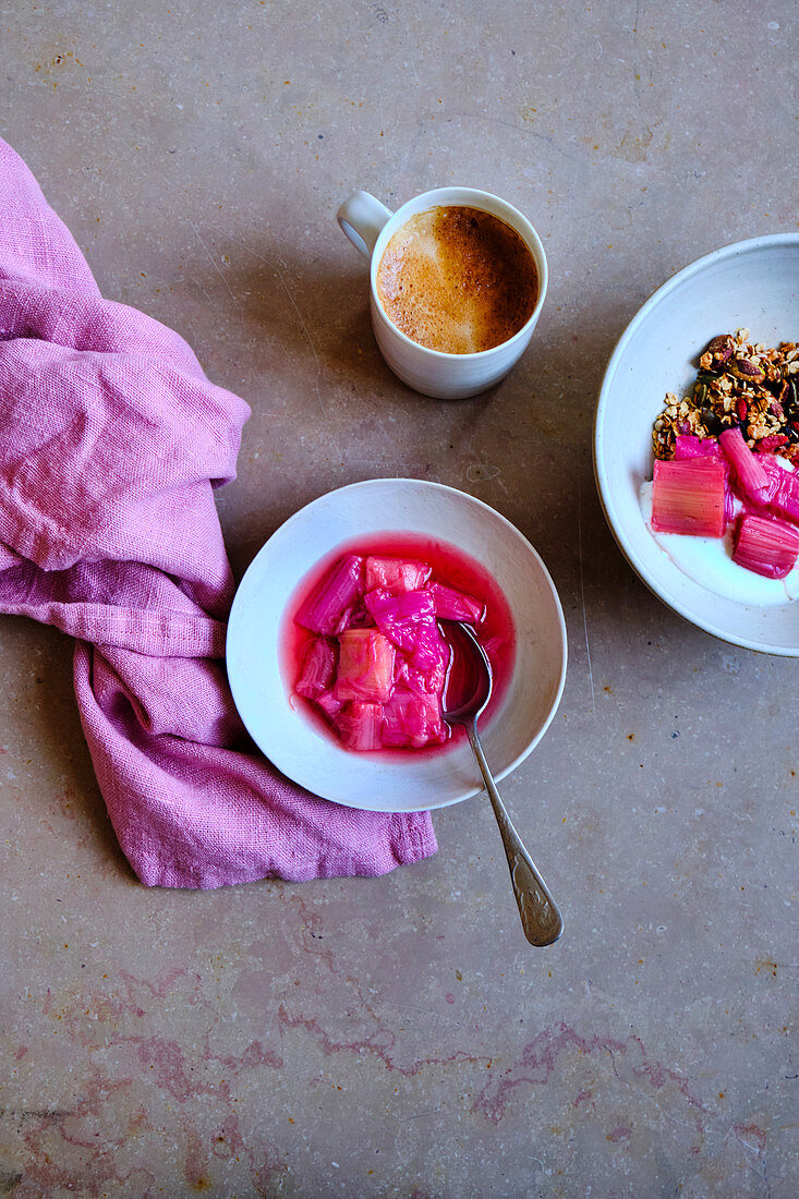 Rhubarb with homemade granola