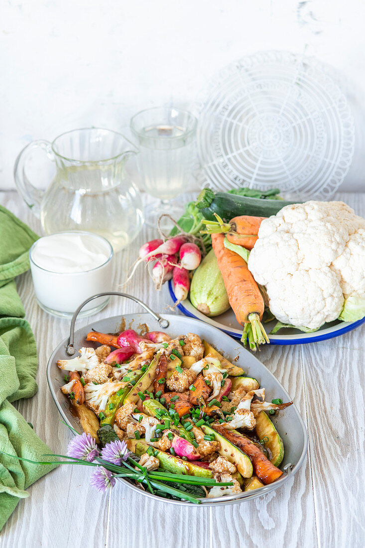 Vegetables glazed in soy sauce