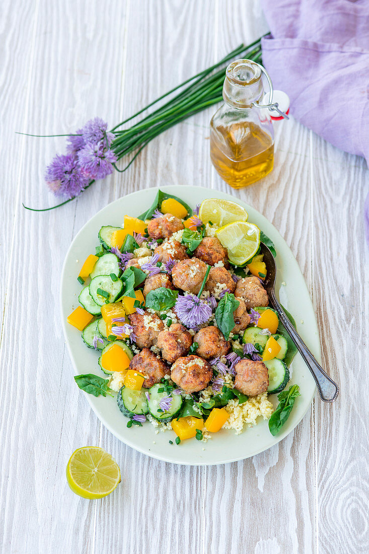 Meatballs with cous cous salad