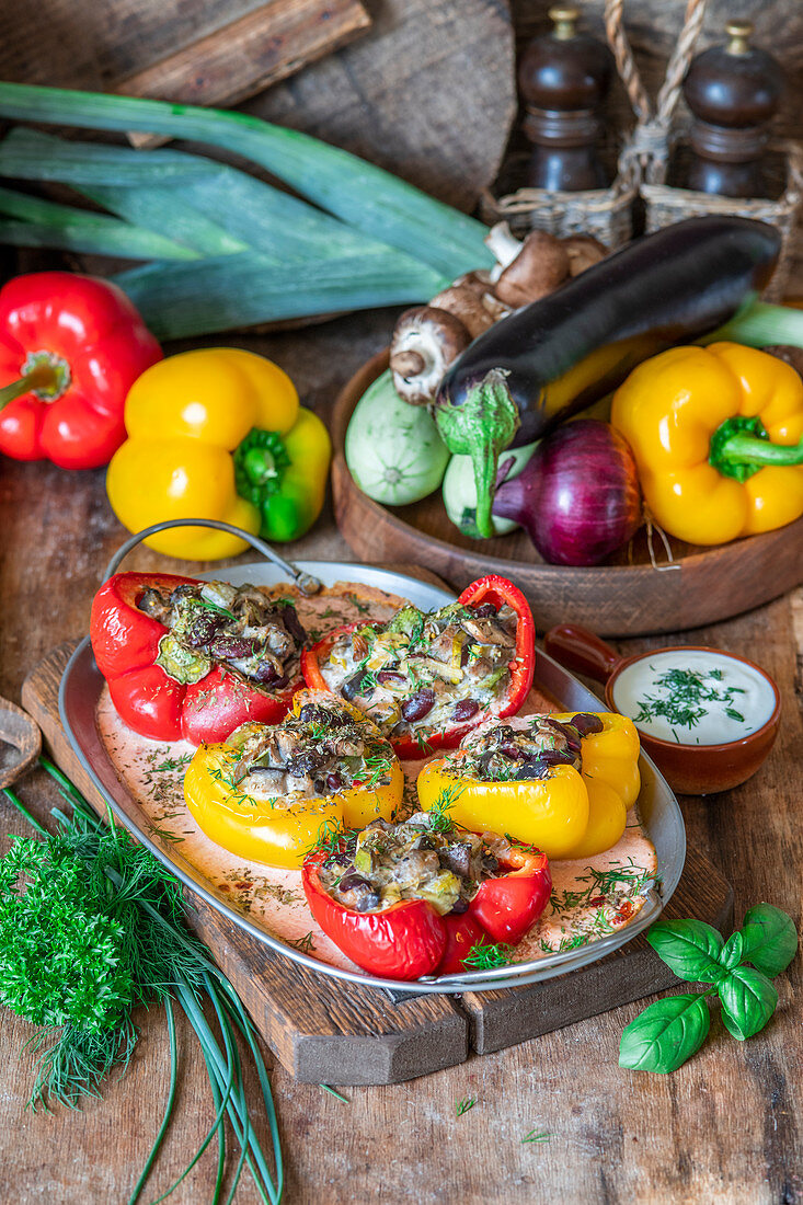 Peppers stuffed with vegetables and beans