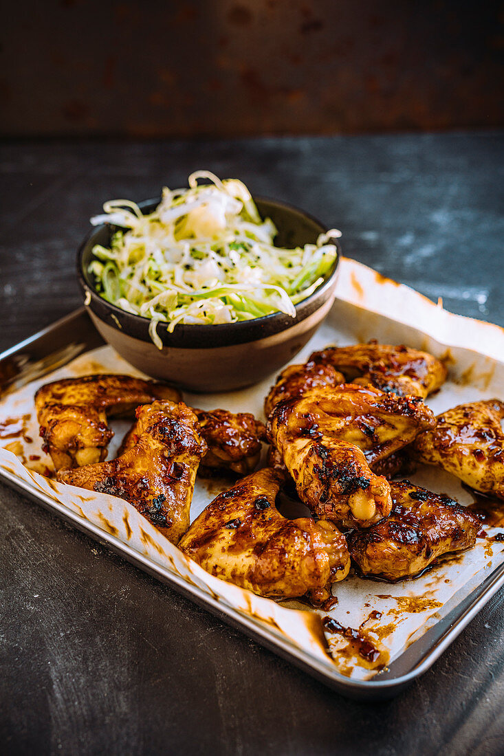 Chili chicken wings with Asian coleslaw