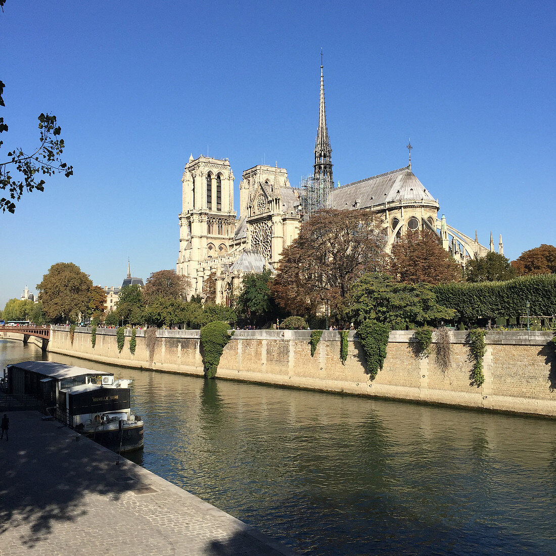 Blick über die Seine auf die Kathedrale Notre-Dame de Paris, Paris, Frankreich
