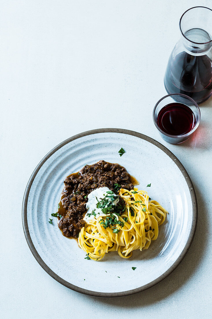 Venison chilli with homemade tagliatelle