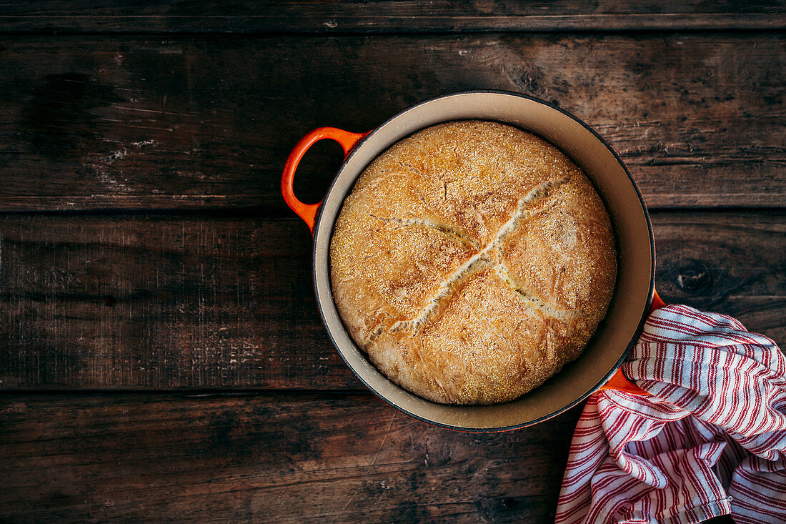 Baked bread in a saucepan