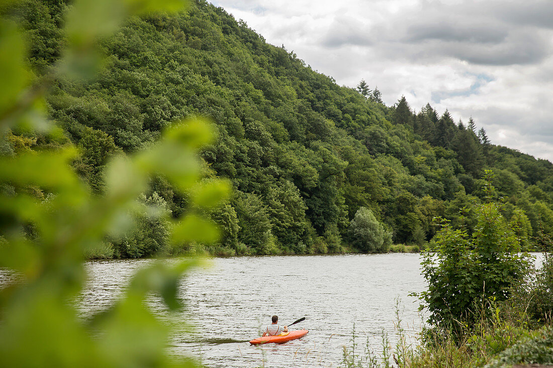 A pedal boat on the Saar, Saarland, Germany