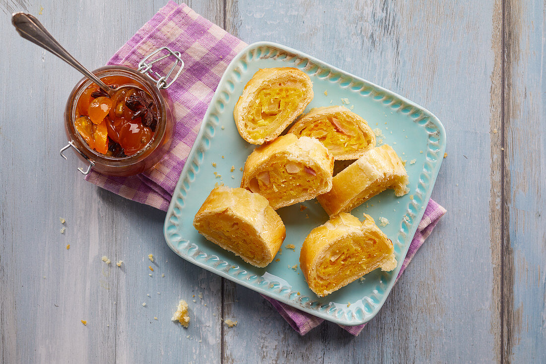 Orange strudel and candied fruit