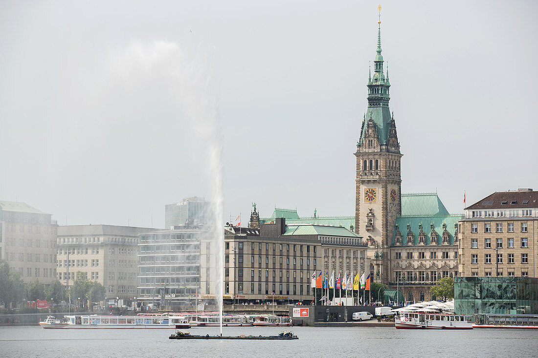 The Inner Alster and the town hall, Hamburg, Germany