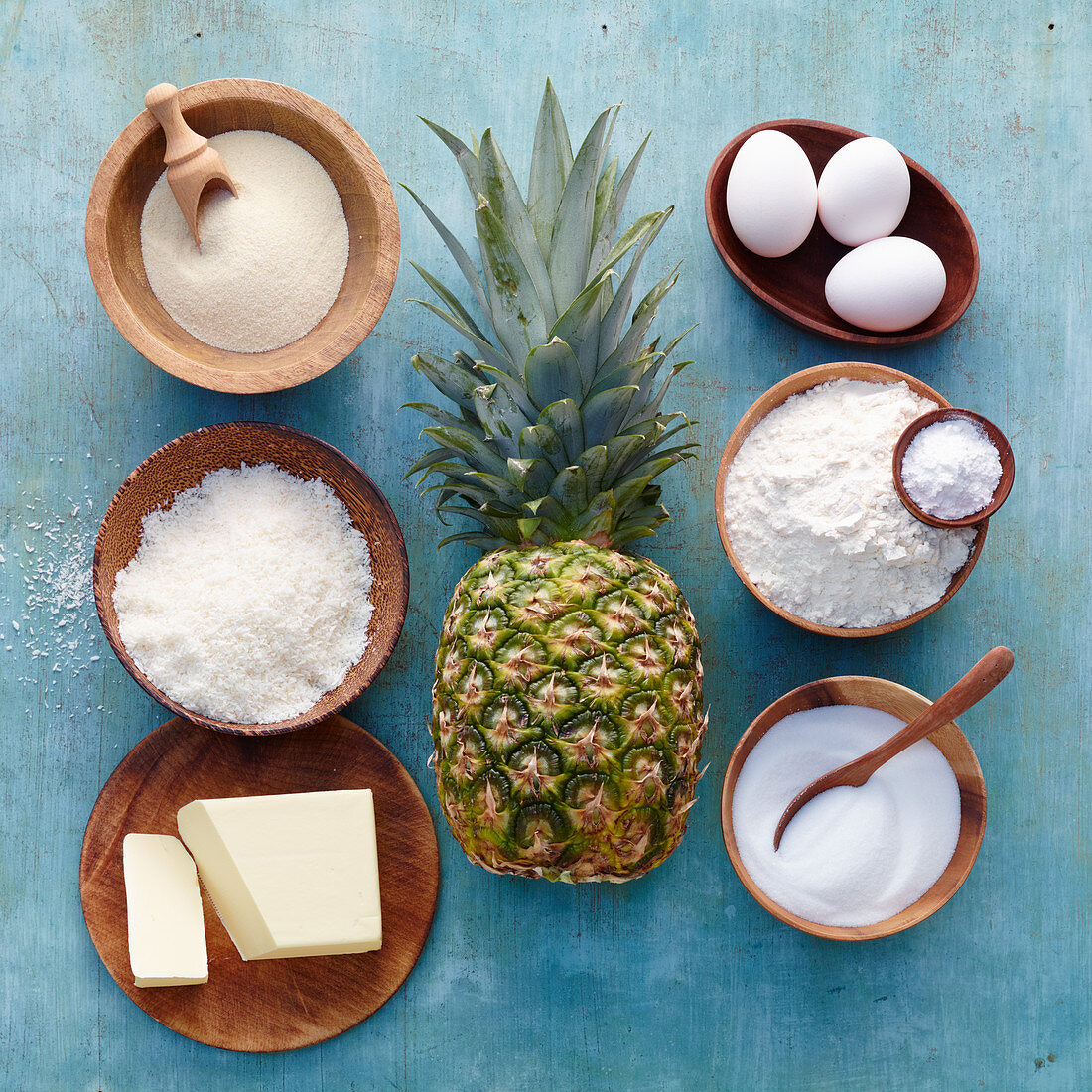 Ingredients for a pineapple upside down cake