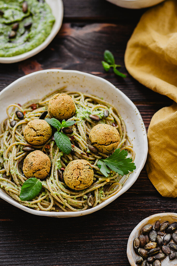 Spaghetti with Chickpea Tofu Balls