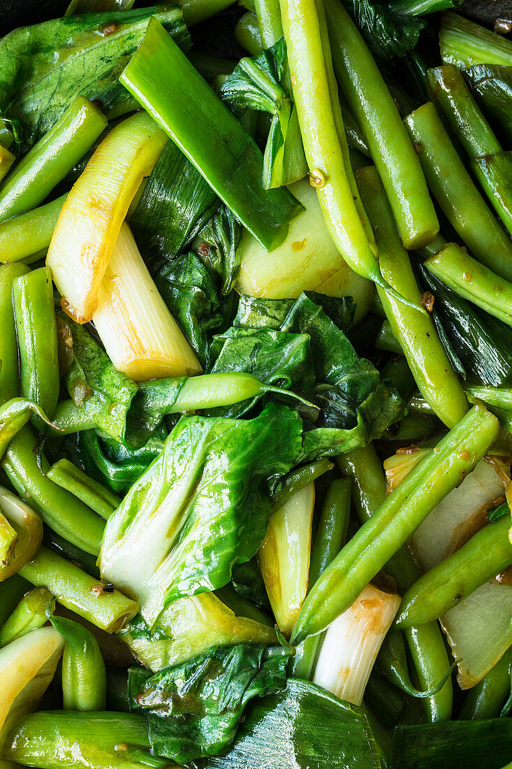 Cooked green vegetables (full frame)