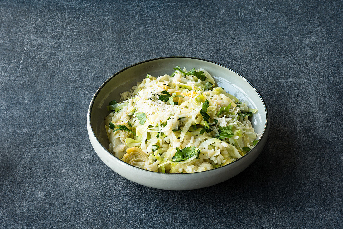 Green pointed cabbage risotto