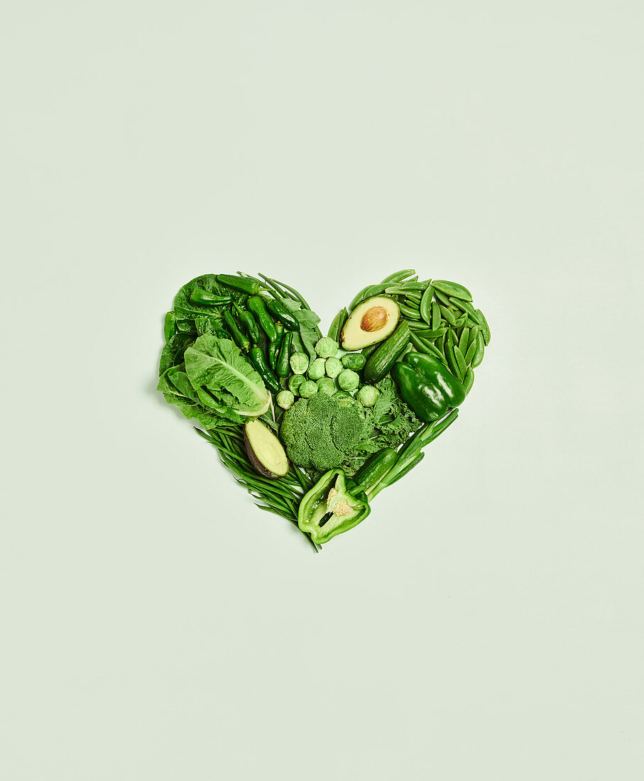Green vegetables arranged in a heart shape