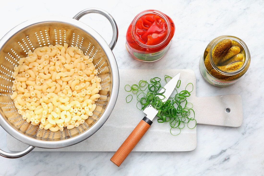 Ingredients for macaroni salad