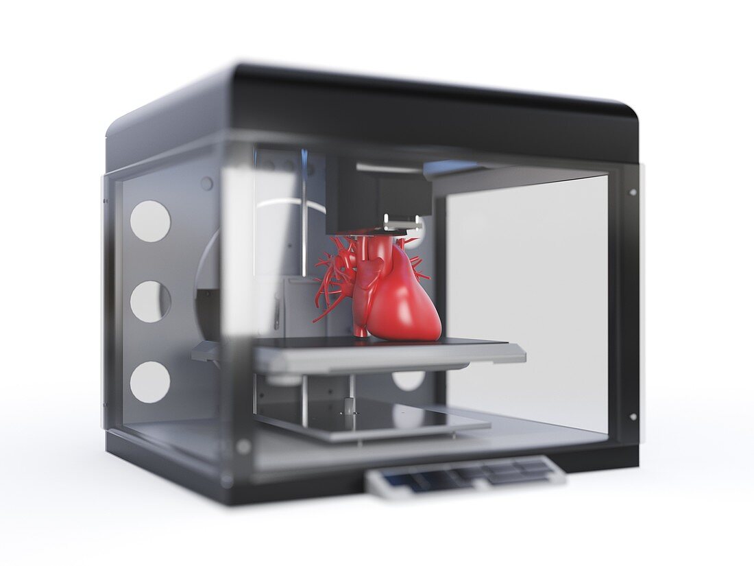 3d printer printing a heart, illustration