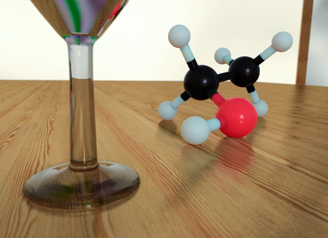 Model of ethanol molecule, illustration.