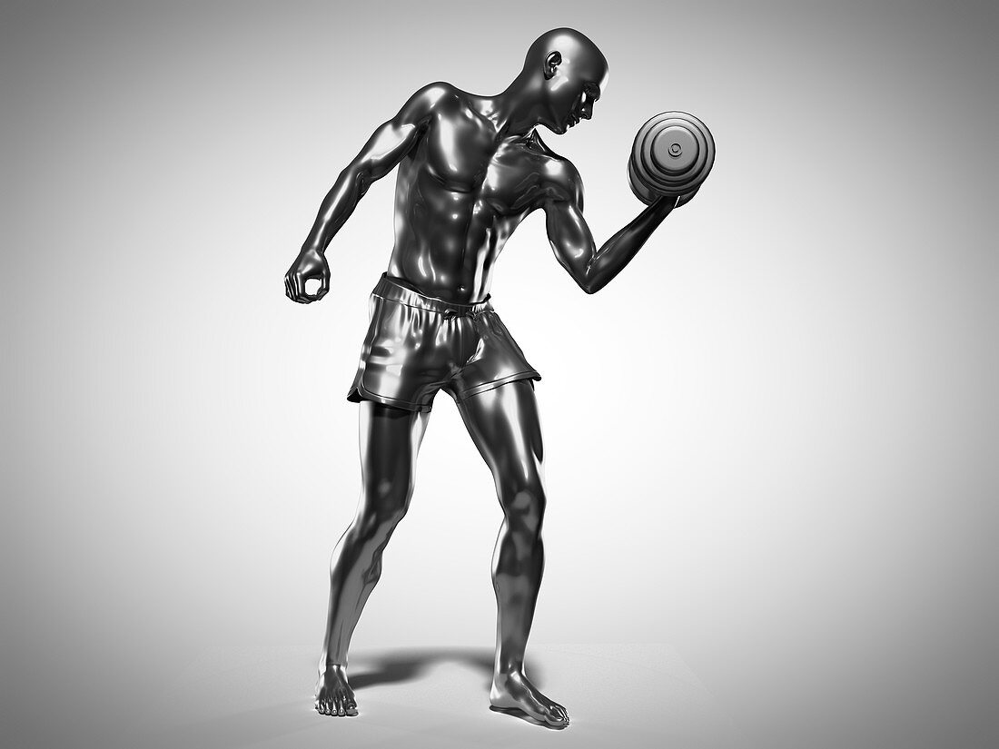 Man lifting dumbbells, illustration