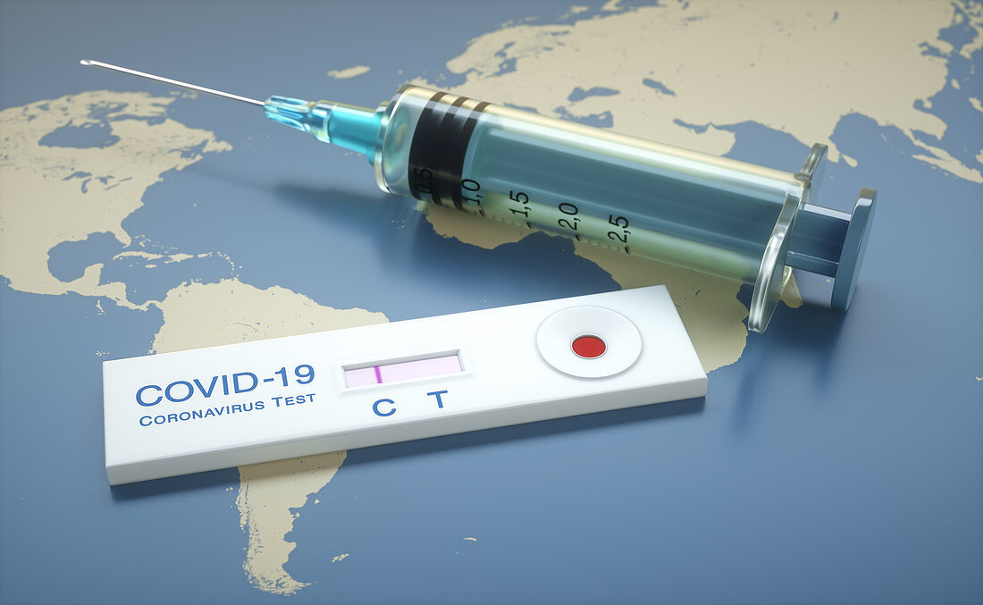 Covid-19 test and vaccine, conceptual illustration