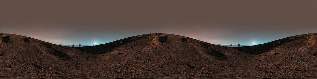 Stereo VR illustration Astronats on Mars