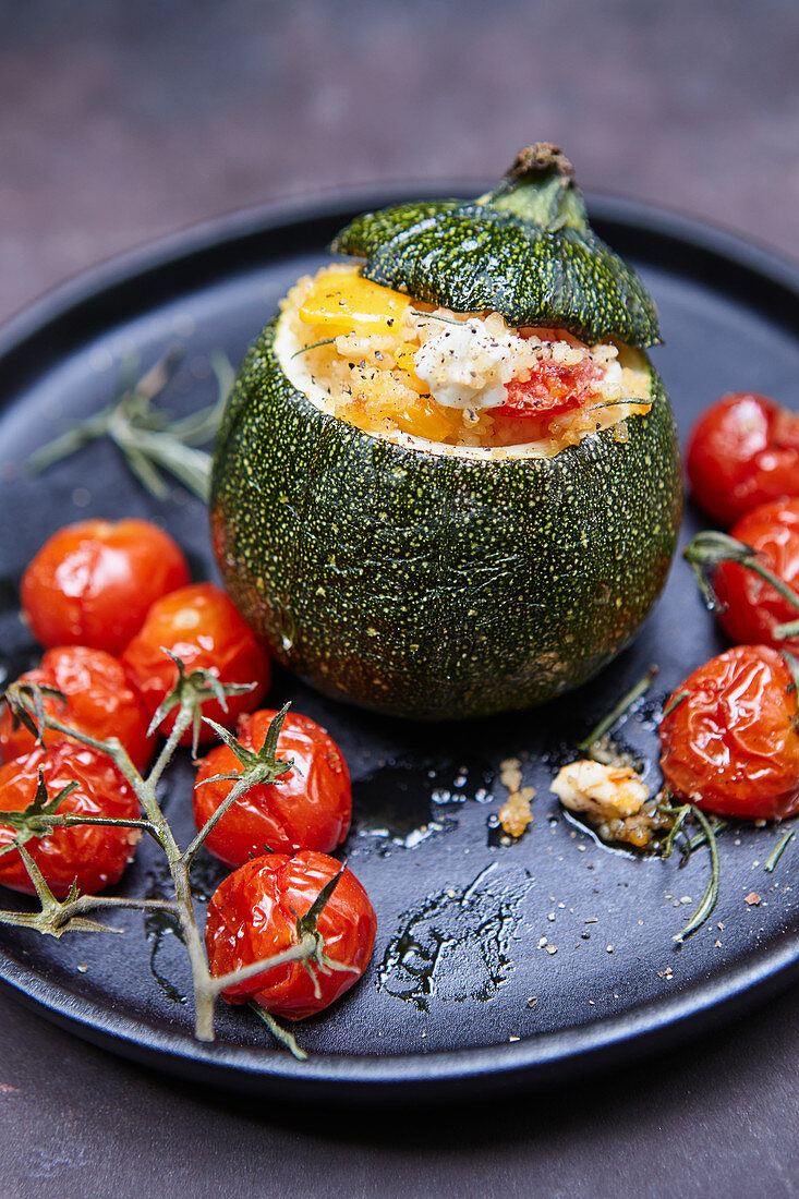 Pumpkin stuffed with millet and vegetables