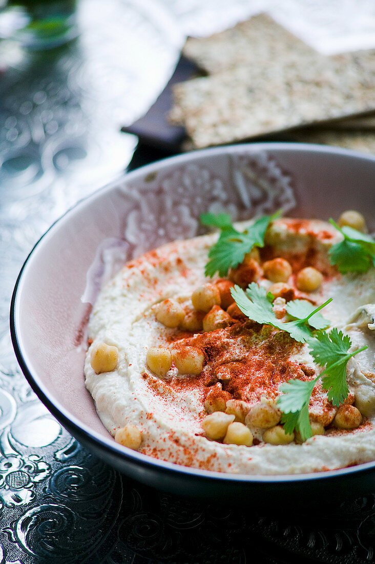 Hummus with chickpeas and paprika powder