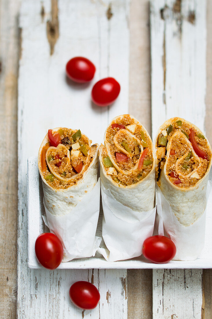 Vegan wraps with quinoa and vegetable filling