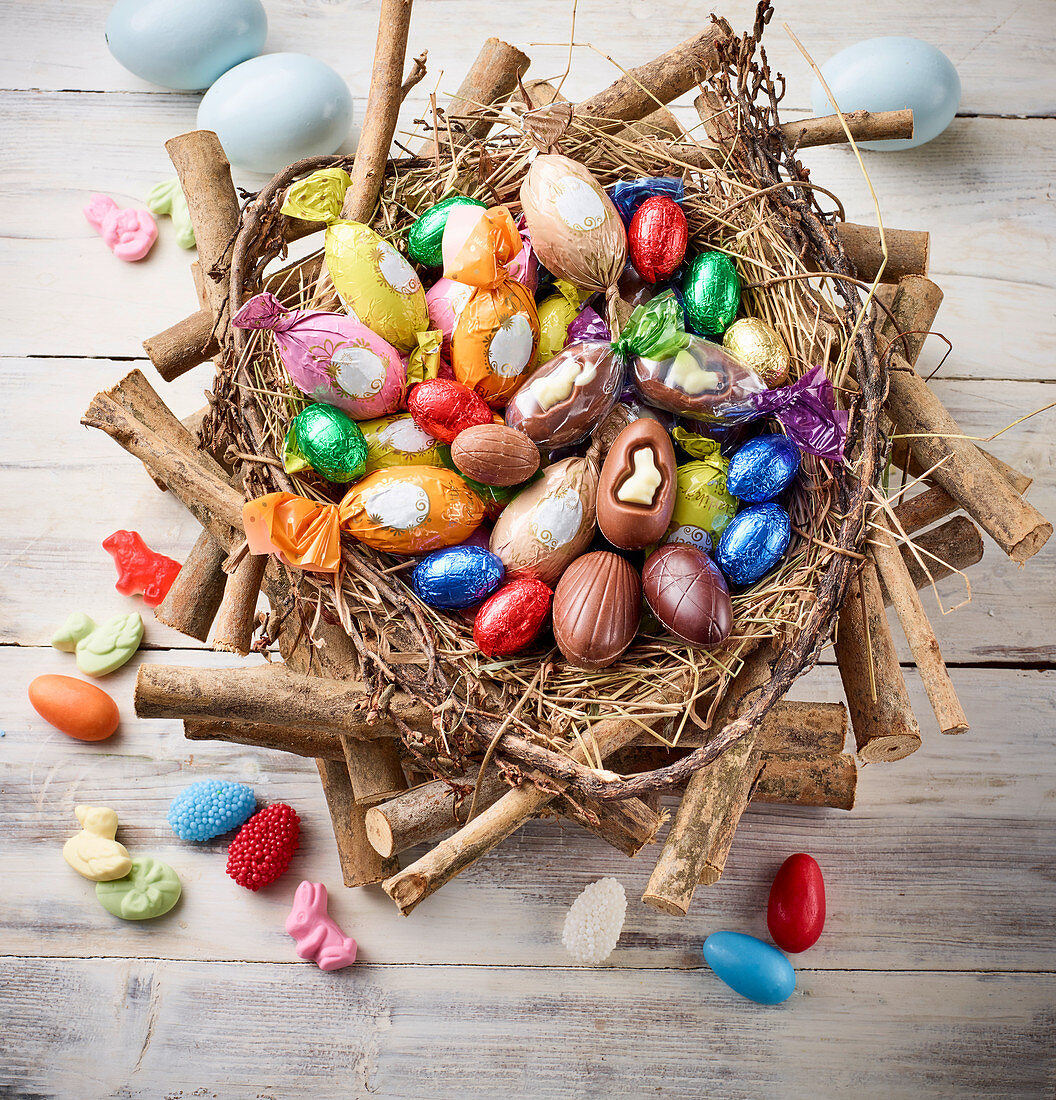 Easter sweets in Easter nest