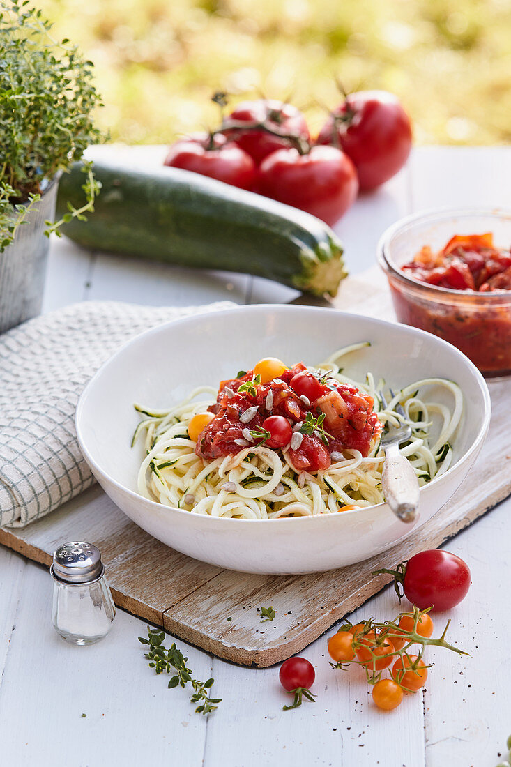 Zucchini spaghetti with tomato sauce