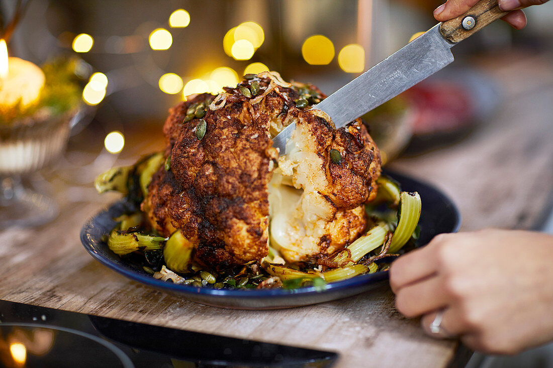 Whole roasted cauliflower