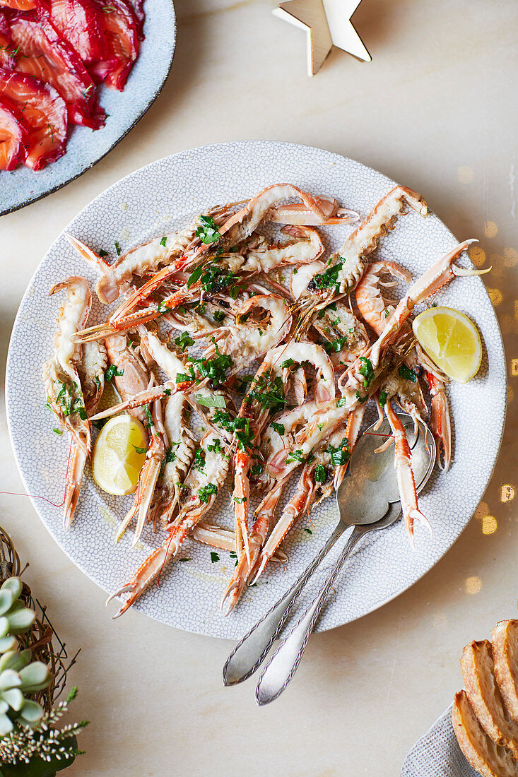 Grilled langoustines with garlic, parsley and lemon butter