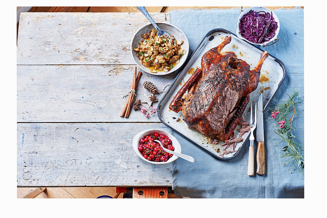 Slow-cooked goose with cranberry salsa