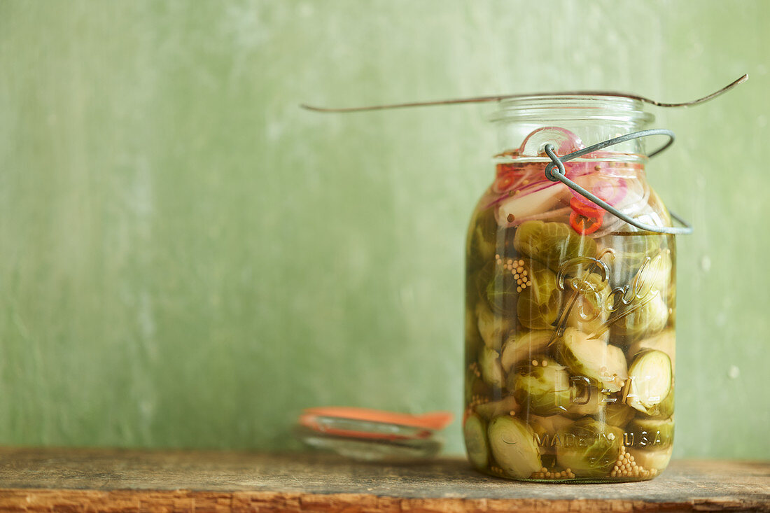 Brussels sprouts in a mason jar