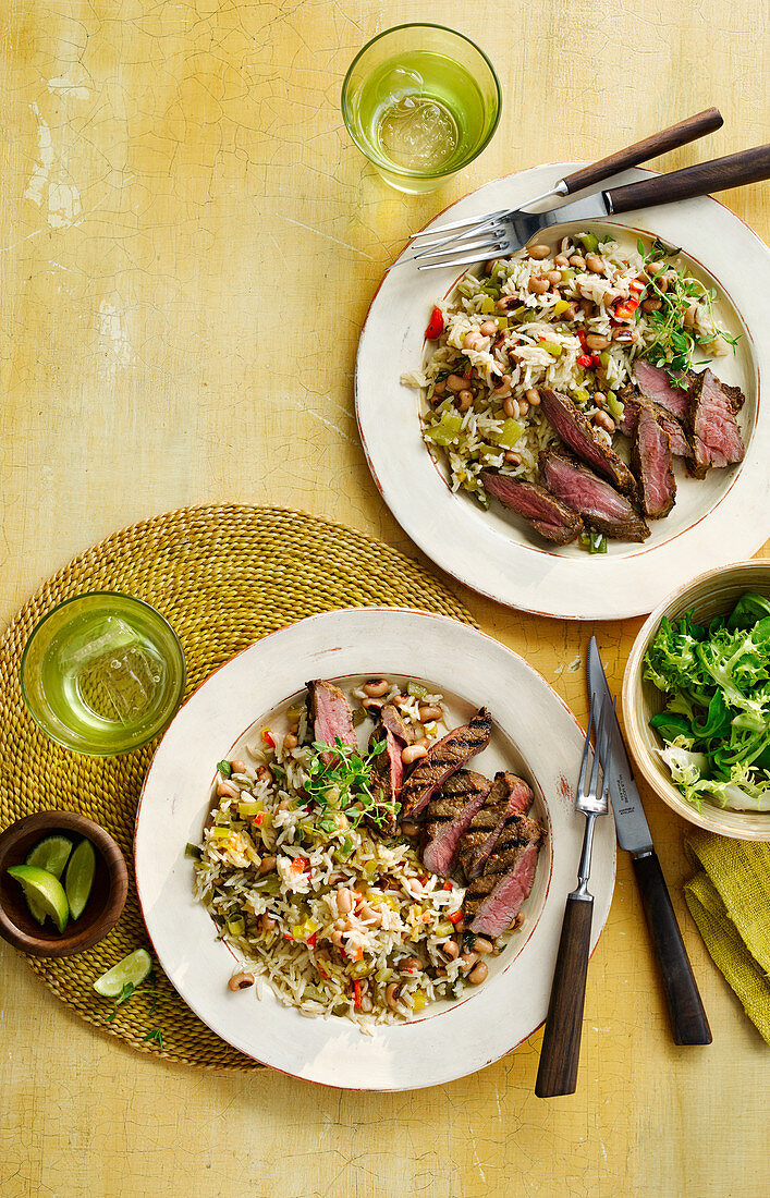Grilled beef with Jamaican rice