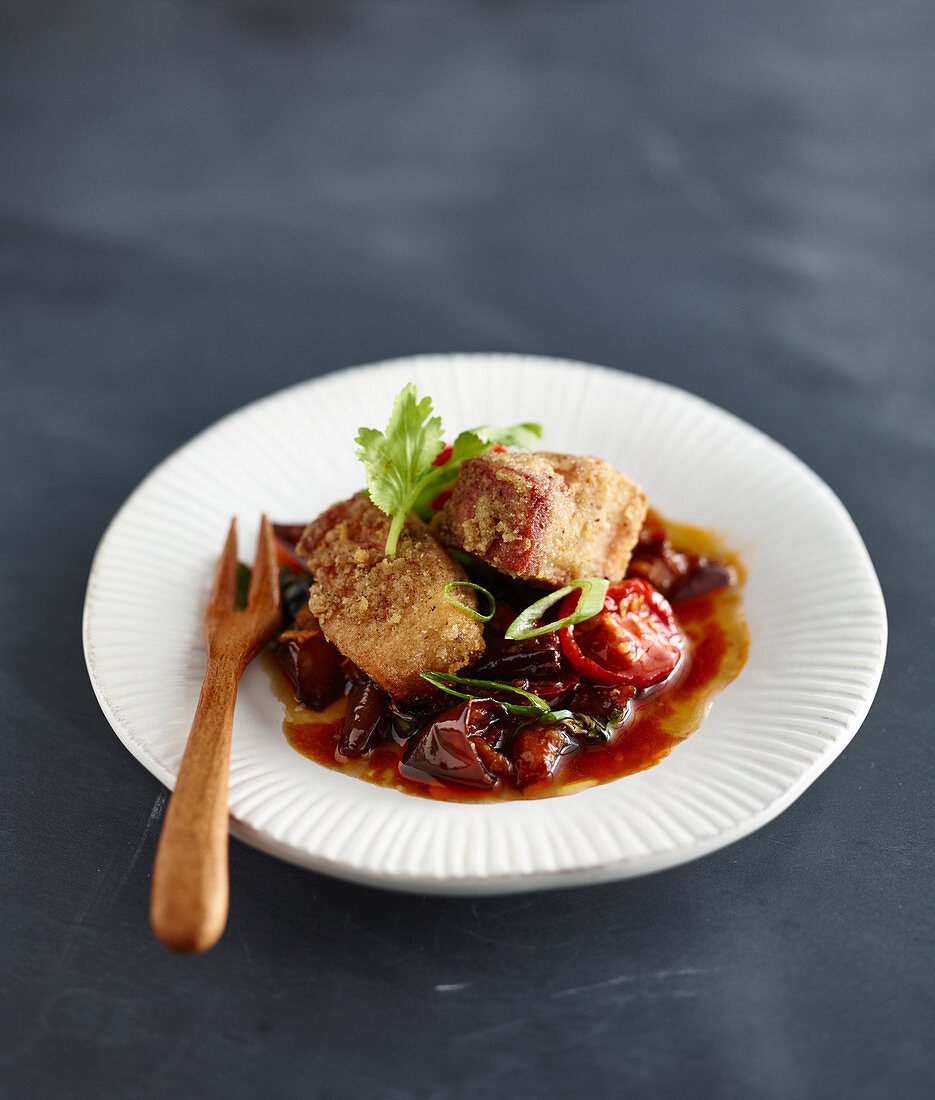 Crispy pork belly with plum sauce