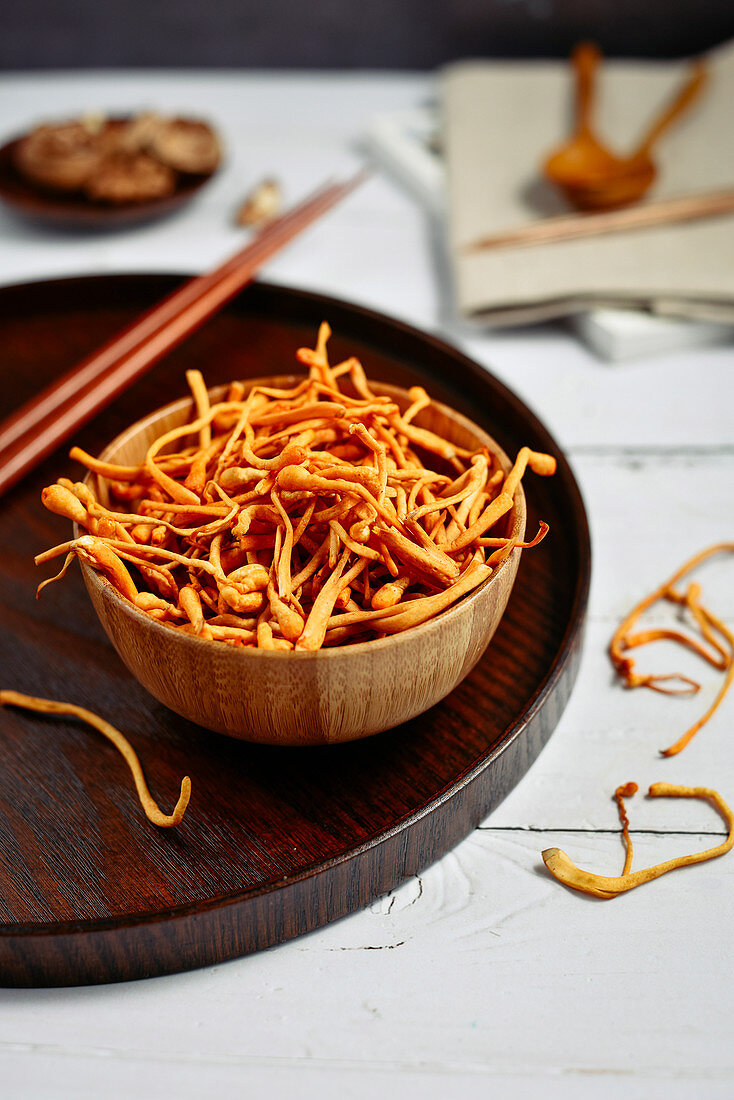 Fried caterpillar mushrooms