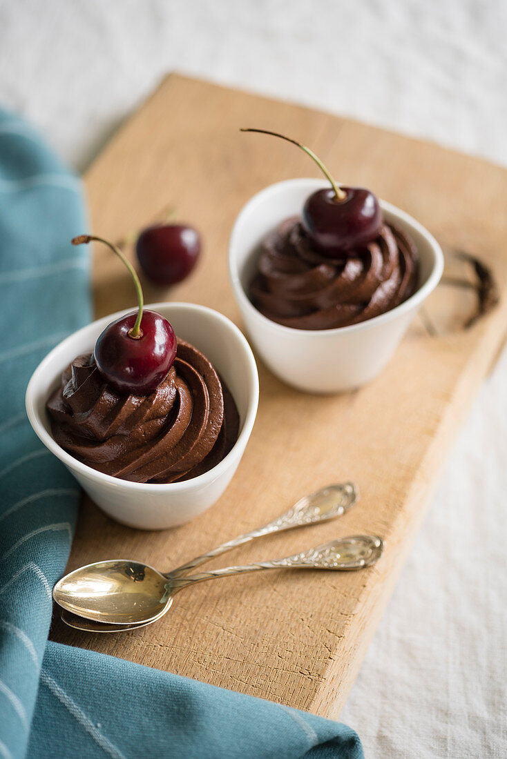 Chocolate mousse with cherries