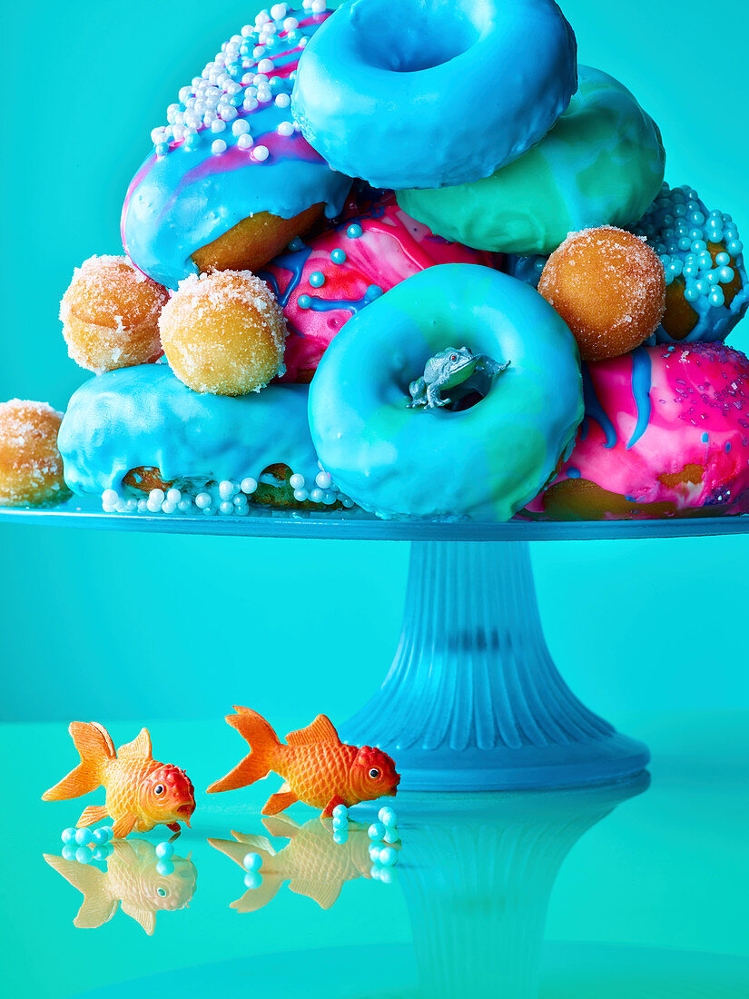 Colorful donuts with maritime decorations