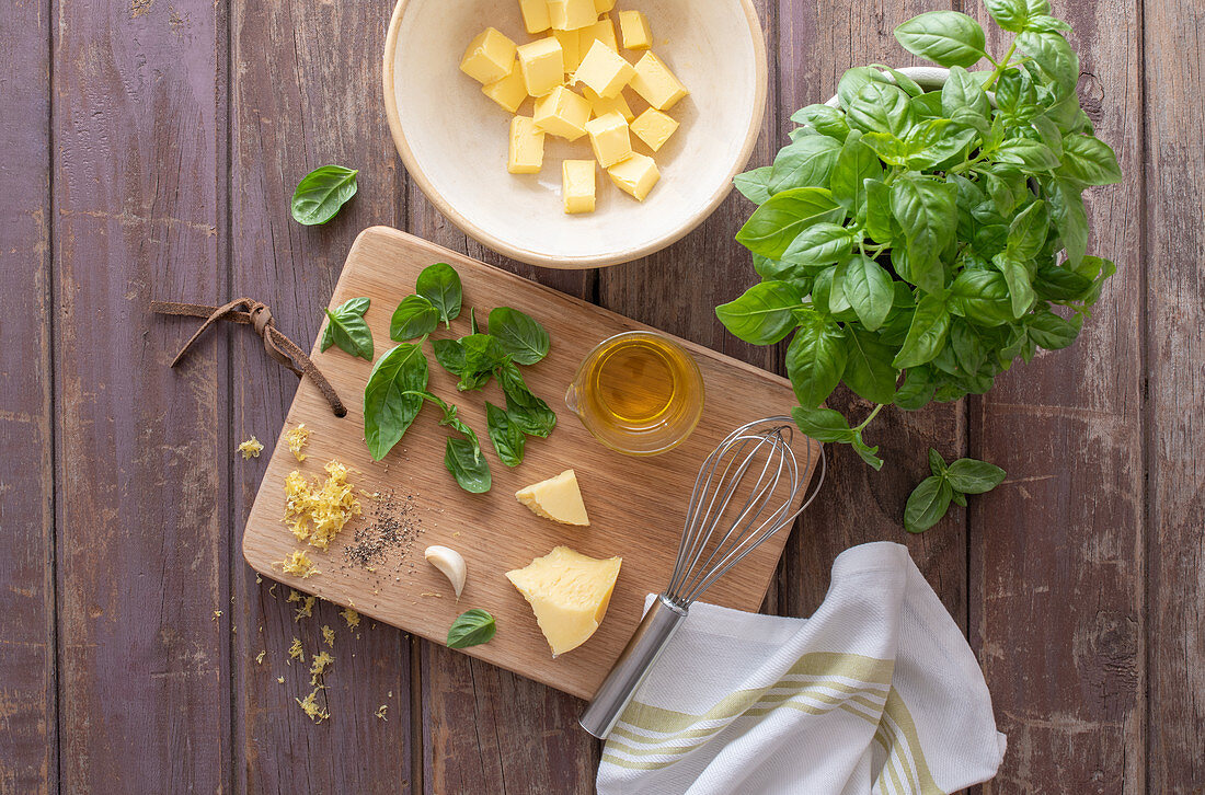 Ingredients for basil butter