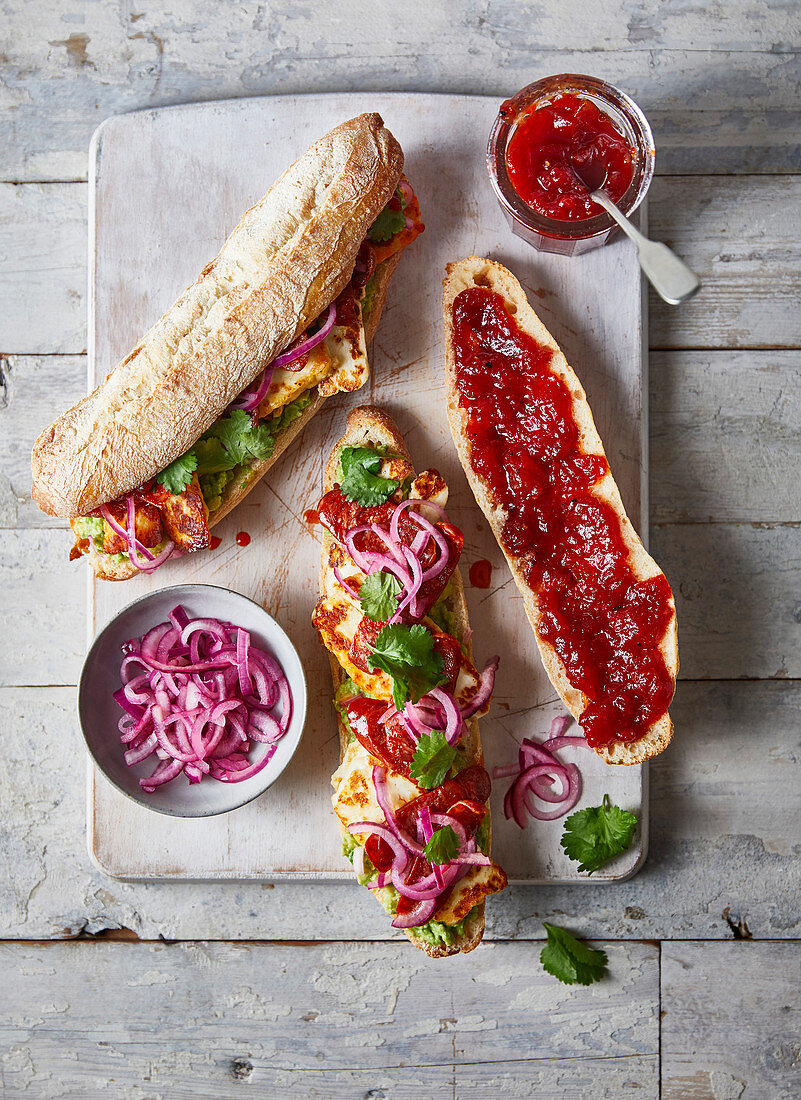 Chorizo and halloumi breakfast baguette