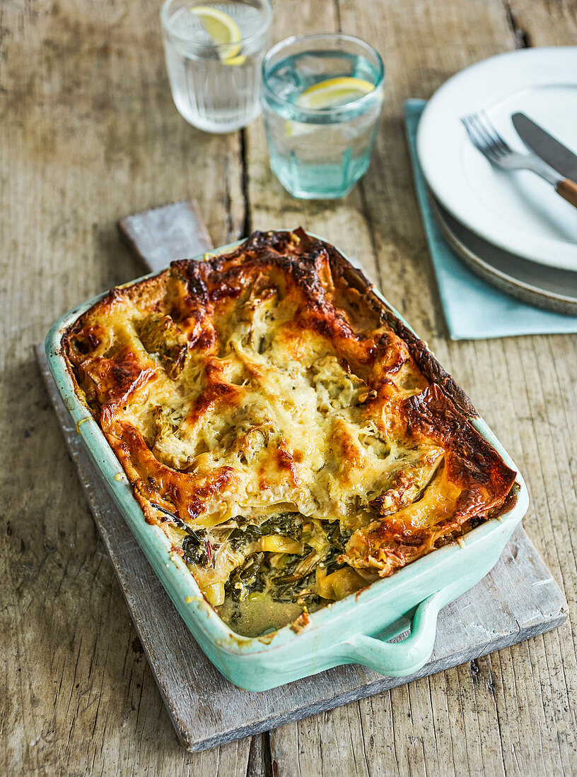 Lasagne mit Lauch und grünem Gemüse