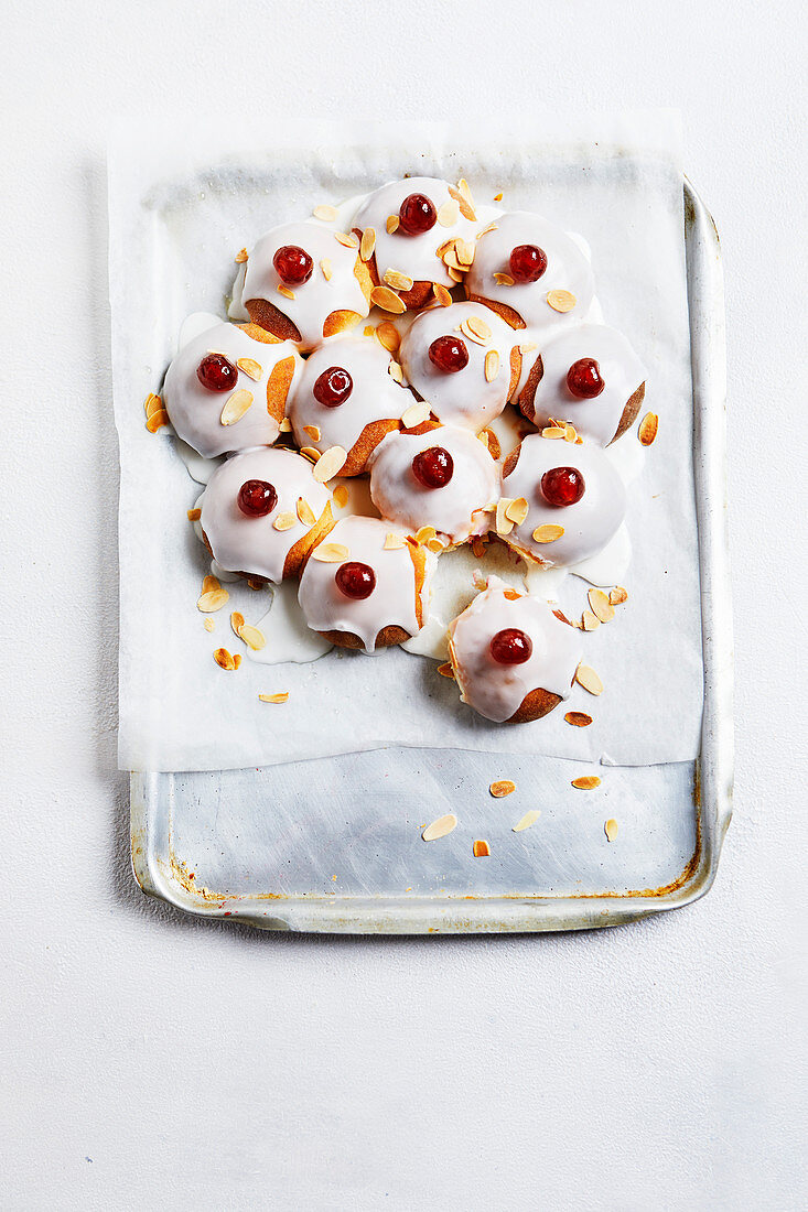 Sticky cherry Bakewell buns