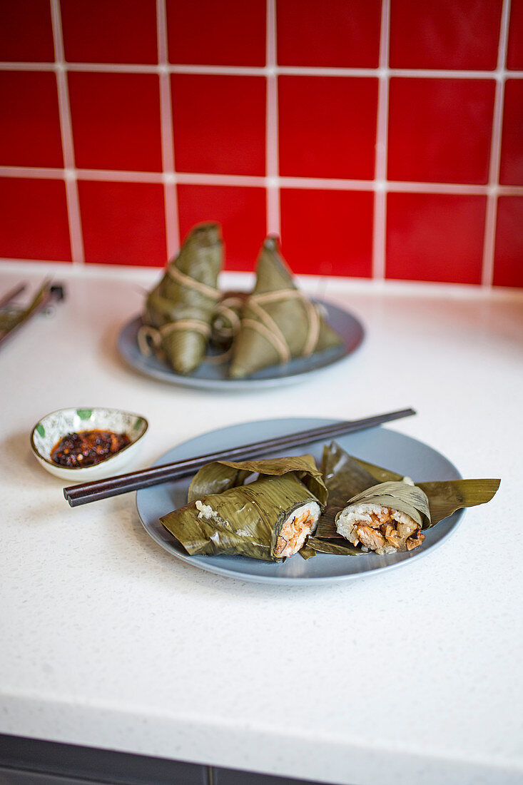 Bah-Tzang (sticky rice with meat in a bamboo package, Taiwan)