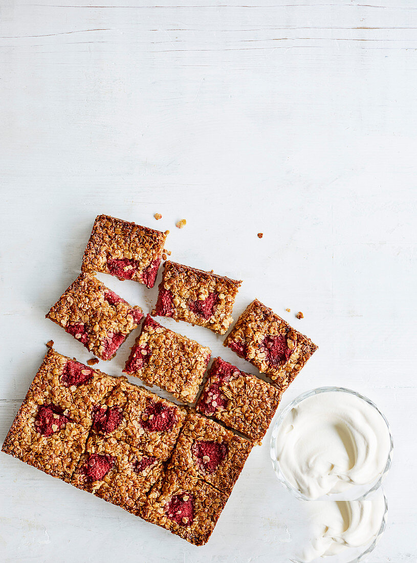 Flapjacks mit Himbeeren und Honig