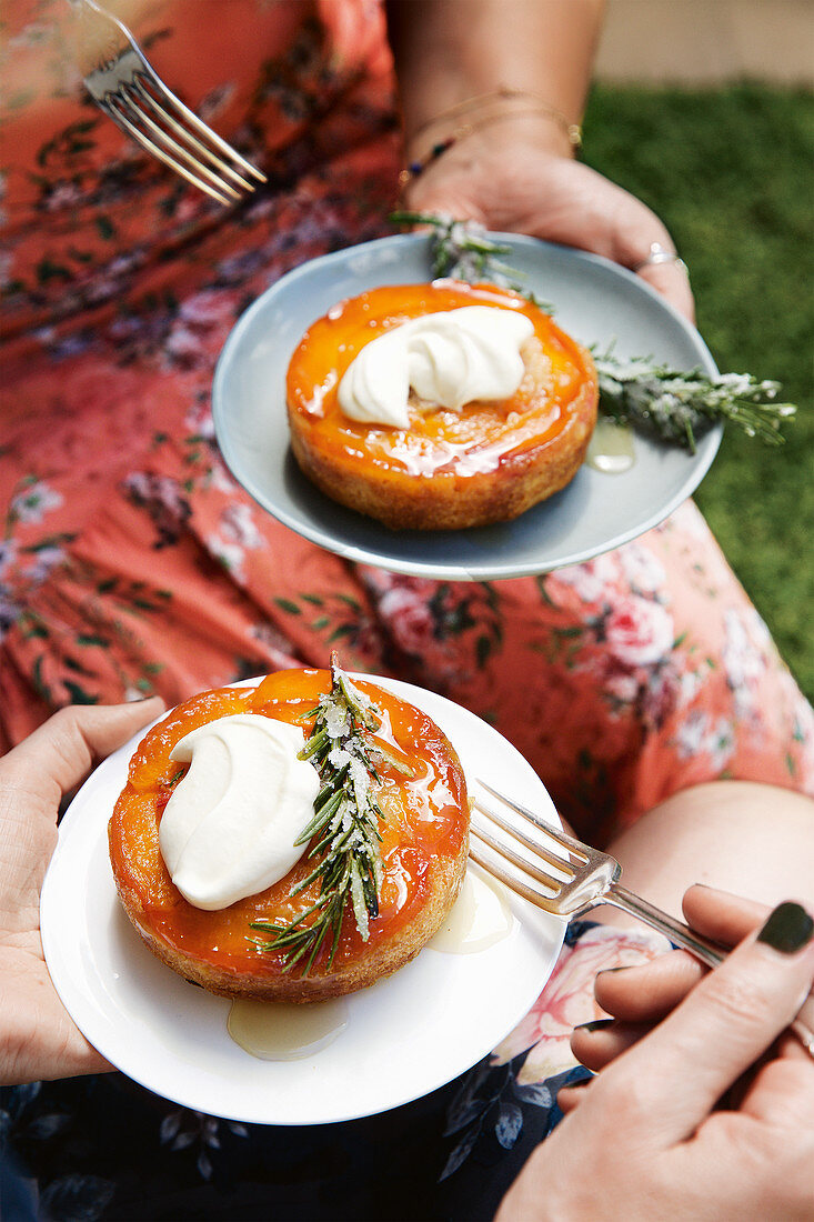 Upside-down apricot and orange blossom cakes