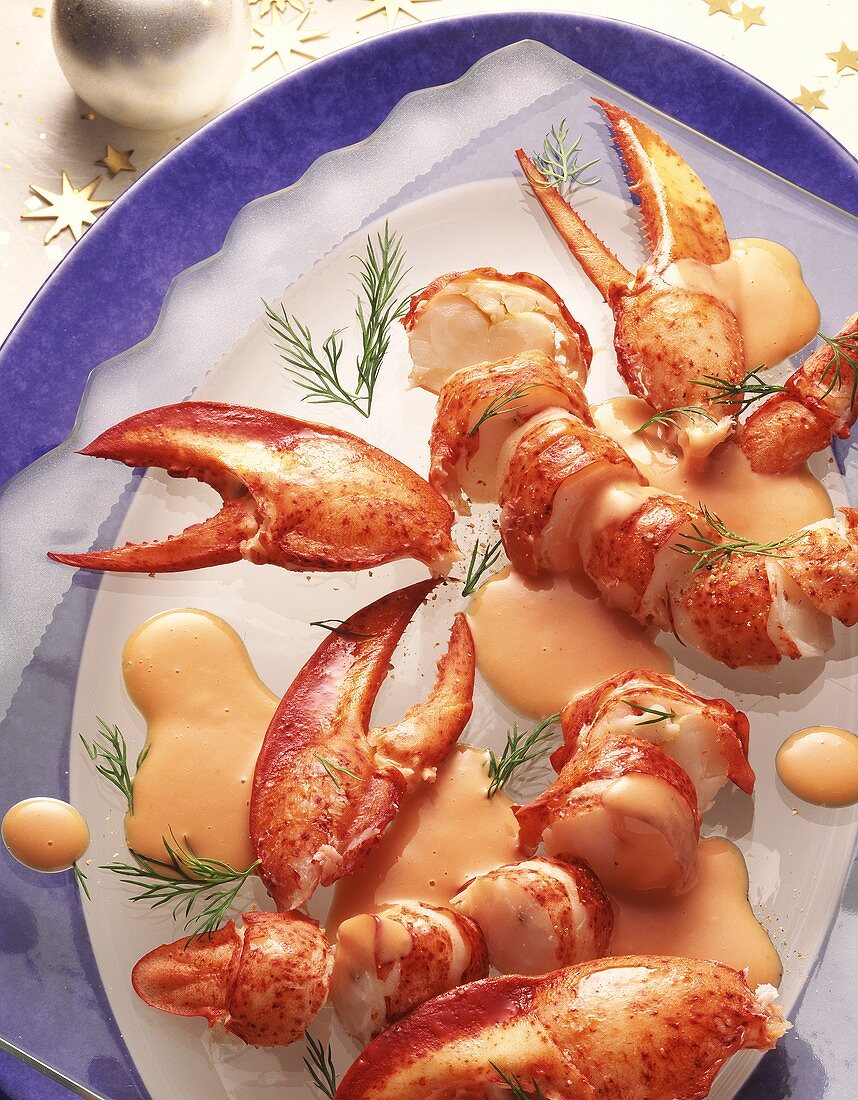 Lobster pieces with dill and French dressing