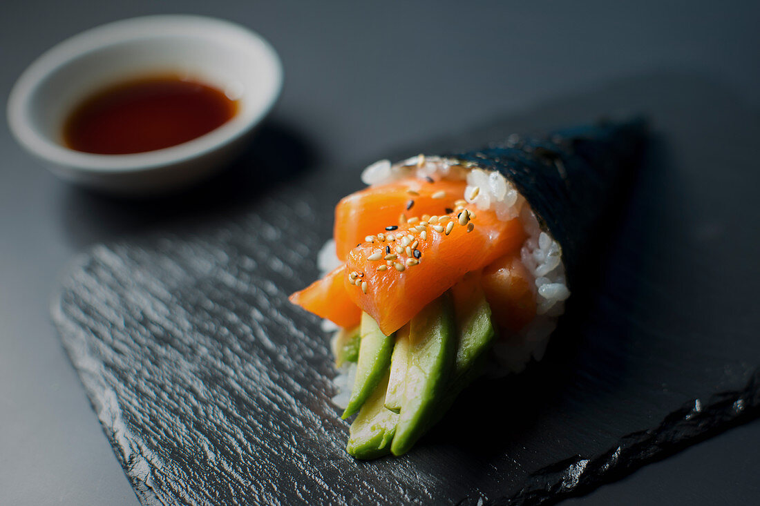 Temaki with salmon and avocado (Japan)