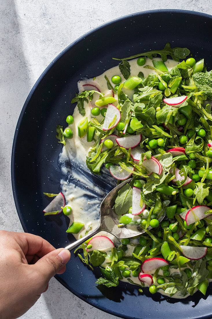 Spring pea salad with radish and mint
