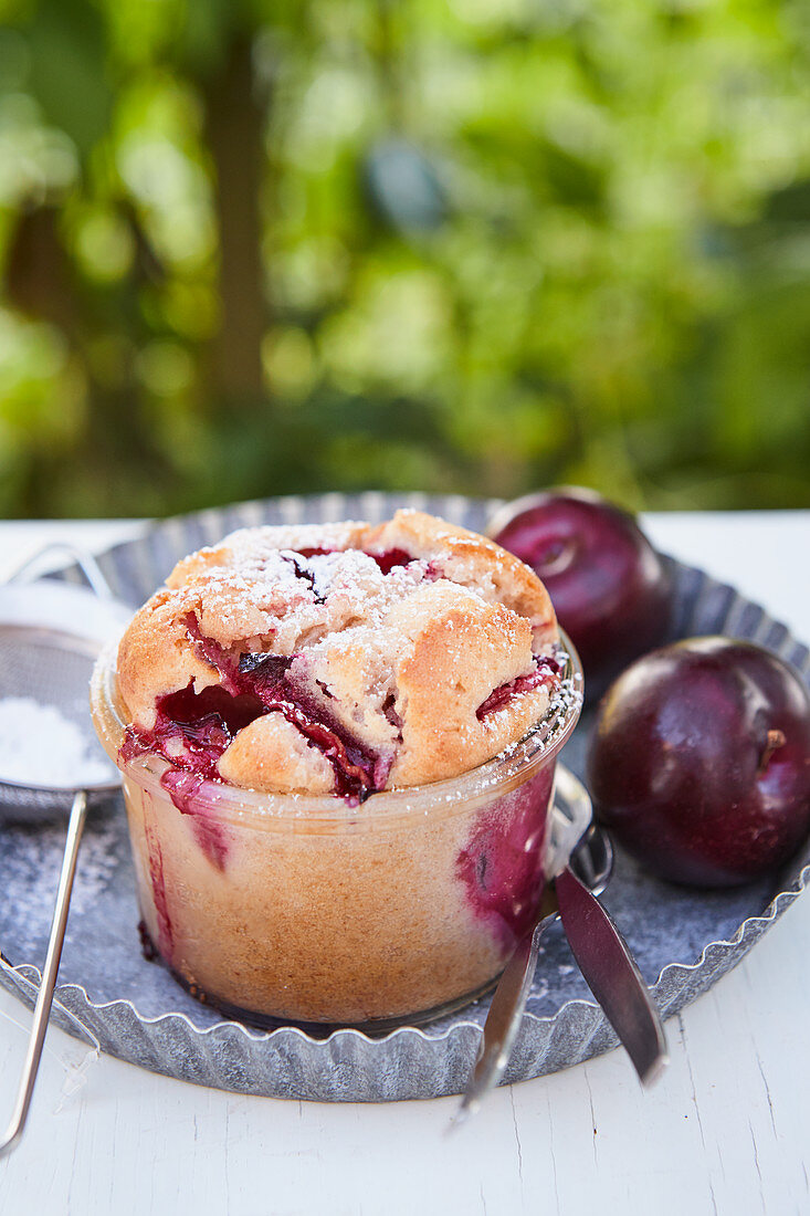 Plum cake baked in a glass