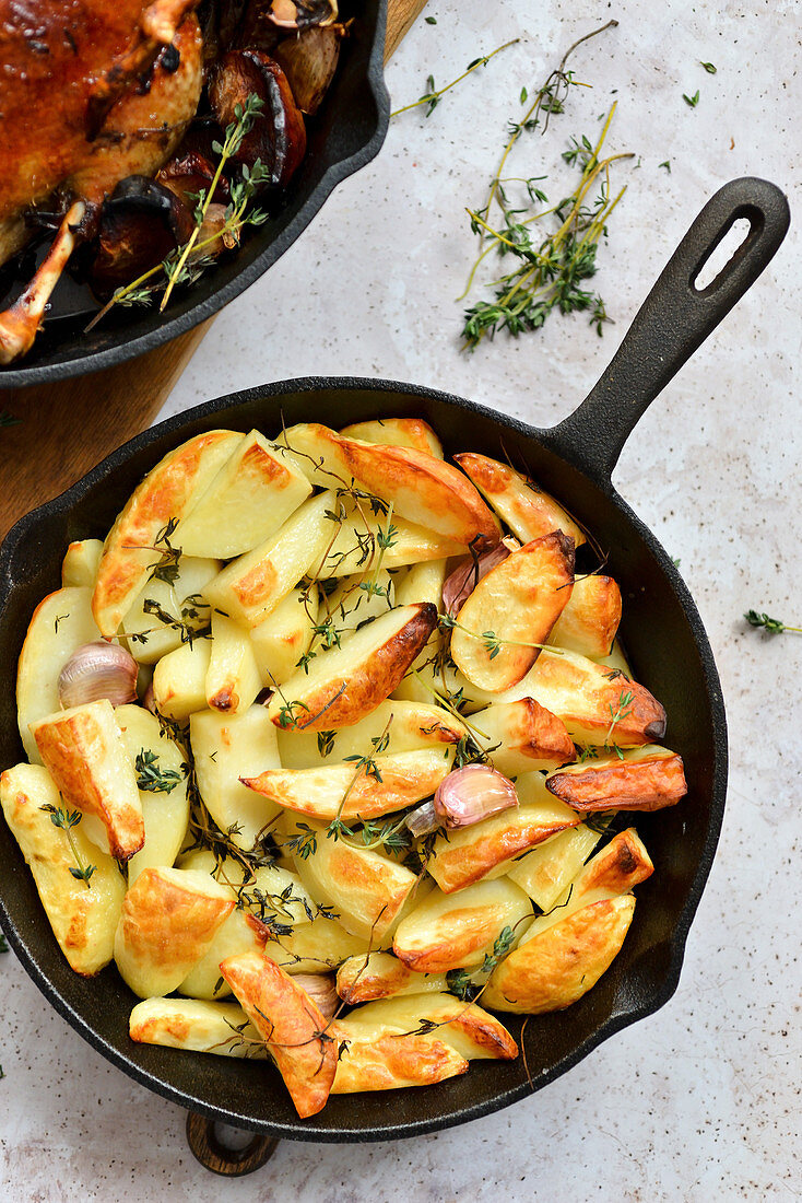 Baked potatoes in a pan