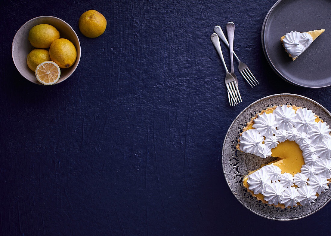 Lemon supreme tart with french meringue topping