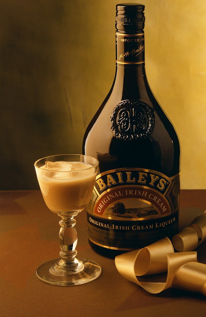Baileys in bottle and sherry glass